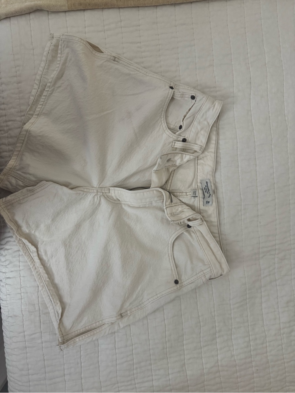 Light Cream High-Waist Denim Shorts